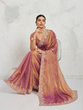 Chiffon Velvet Broad C-Pallu Embroidered(Dual-Tone Zari, Overlay Sequins,Threads)