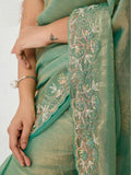 Chiffon Velvet Broad C-Pallu Embroidered(Dual-Tone Zari, Overlay Sequins,Threads)