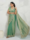 Chiffon Velvet Broad C-Pallu Embroidered(Dual-Tone Zari, Overlay Sequins,Threads)