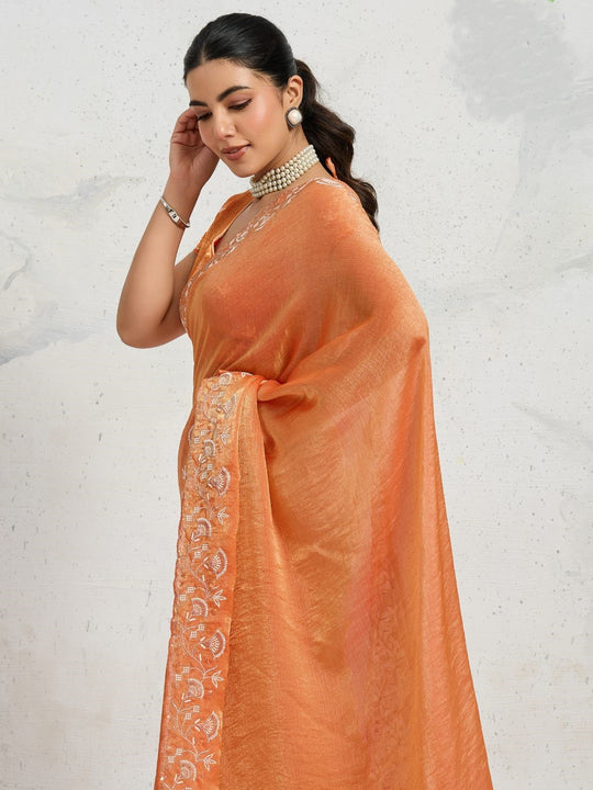 Chiffon Velvet Broad C-Pallu Embroidered(Dual-Tone Zari, Overlay Sequins,Threads)