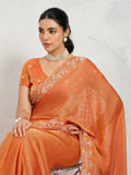 Chiffon Velvet Broad C-Pallu Embroidered(Dual-Tone Zari, Overlay Sequins,Threads)