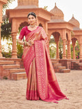 Pink Soft Banarasi Silk With Gold Zari Weaving With Zhallar Saree With Blouse Piece