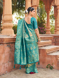 Blue Soft Banarasi Silk With Gold Zari Weaving With Zhallar Saree With Blouse Piece