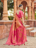 Dark Pink Soft Banarasi Silk With Gold Zari Weaving With Zhallar Saree With Blouse Piece