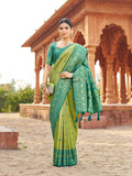 Green Soft Banarasi Silk With Gold Zari Weaving With Zhallar Saree With Blouse Piece