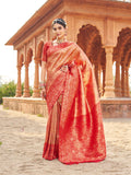 Red Soft Banarasi Silk With Gold Zari Weaving With Zhallar Saree With Blouse Piece