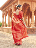 Red Soft Banarasi Silk With Gold Zari Weaving With Zhallar Saree With Blouse Piece