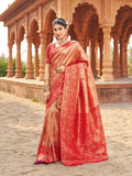 Red Soft Banarasi Silk With Gold Zari Weaving With Zhallar Saree With Blouse Piece