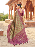 Wine Soft Banarasi Silk With Gold Zari Weaving With Zhallar Saree With Blouse Piece
