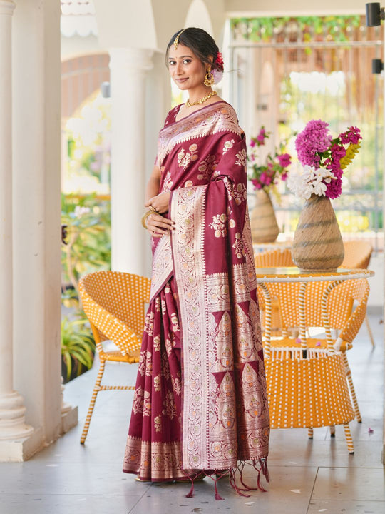Aura Silk Weaving Design With Zari Border Banarasi Silk Saree