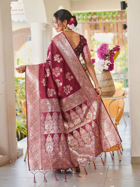 Aura Silk Weaving Design With Zari Border Banarasi Silk Saree