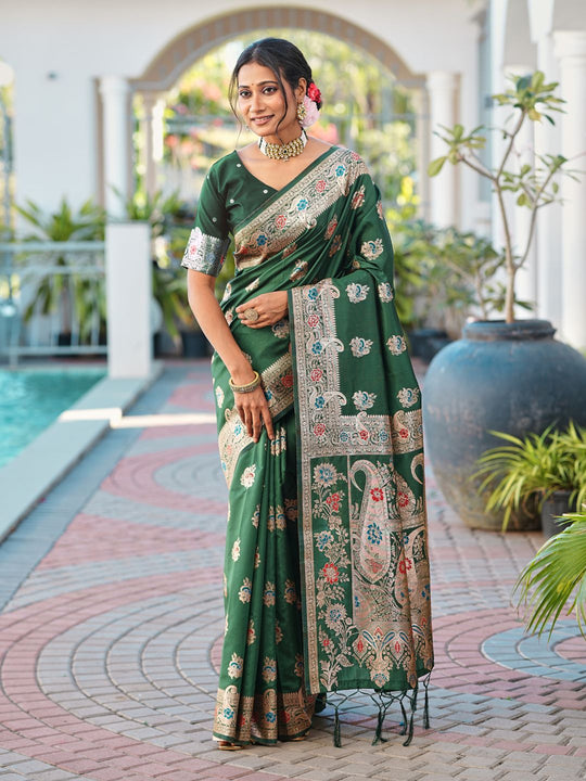 Aura Silk Weaving Design With Zari Border Banarasi Silk Saree