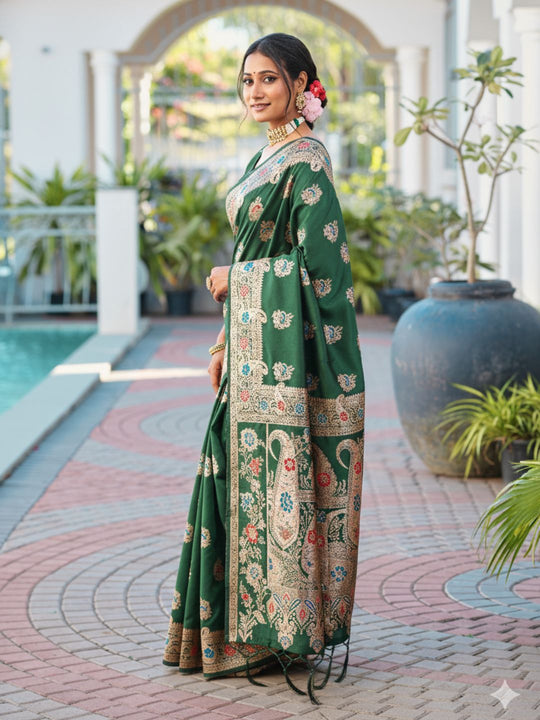 Aura Silk Weaving Design With Zari Border Banarasi Silk Saree