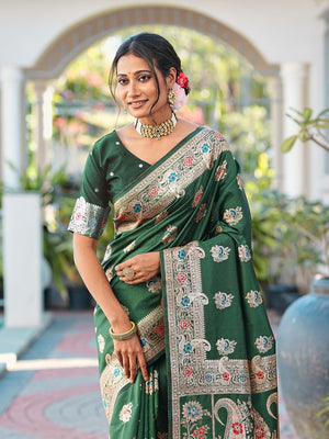 Aura Silk Weaving Design With Zari Border Banarasi Silk Saree