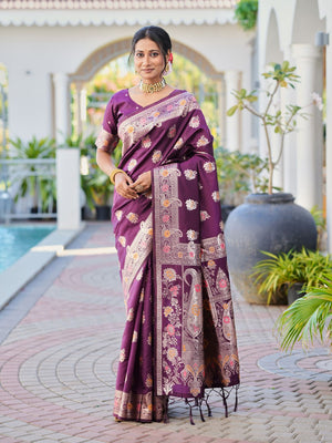 Aura Silk Weaving Design With Zari Border Banarasi Silk Saree