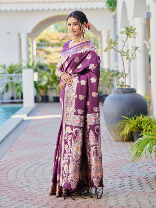 Aura Silk Weaving Design With Zari Border Banarasi Silk Saree