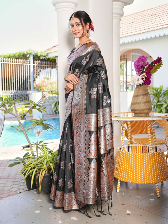 Aura Silk Weaving Design With Zari Border Banarasi Silk Saree