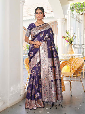 Aura Silk Weaving Design With Zari Border Banarasi Silk Saree