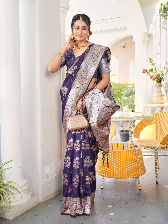 Aura Silk Weaving Design With Zari Border Banarasi Silk Saree