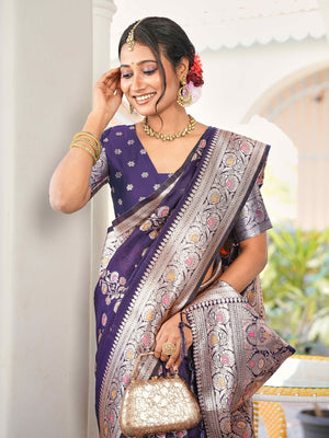 Aura Silk Weaving Design With Zari Border Banarasi Silk Saree