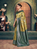 Yellow Soft Banarasi Silk With Gold Zari Weaving With Zhallar Saree With Blouse Piece