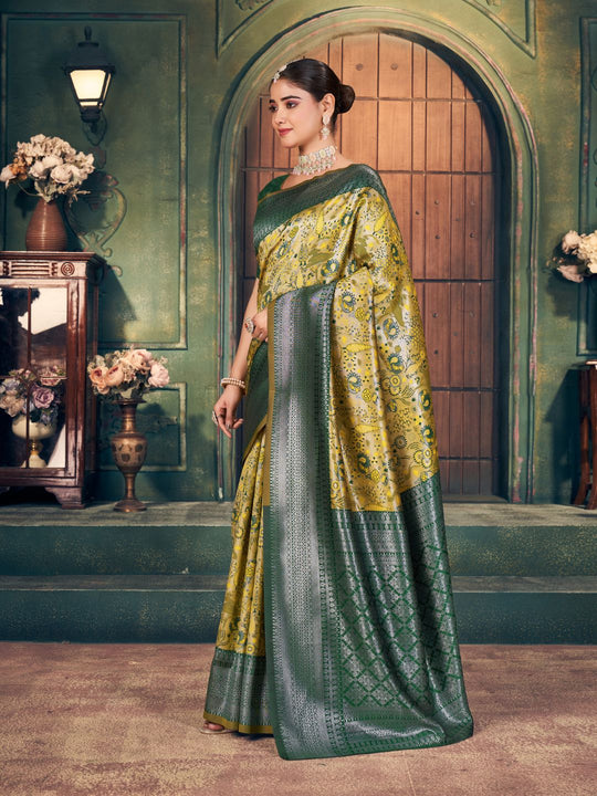 Yellow Soft Banarasi Silk With Gold Zari Weaving With Zhallar Saree With Blouse Piece