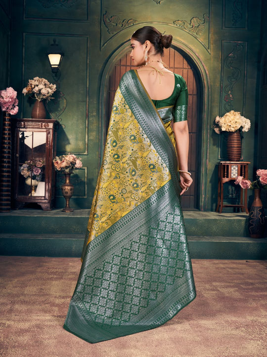 Yellow Soft Banarasi Silk With Gold Zari Weaving With Zhallar Saree With Blouse Piece