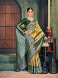 Yellow Soft Banarasi Silk With Gold Zari Weaving With Zhallar Saree With Blouse Piece