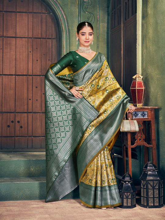Yellow Soft Banarasi Silk With Gold Zari Weaving With Zhallar Saree With Blouse Piece