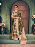 Brown Soft Banarasi Silk With Gold Zari Weaving With Zhallar Saree With Blouse Piece