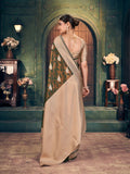 Brown Soft Banarasi Silk With Gold Zari Weaving With Zhallar Saree With Blouse Piece