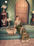 Brown Soft Banarasi Silk With Gold Zari Weaving With Zhallar Saree With Blouse Piece