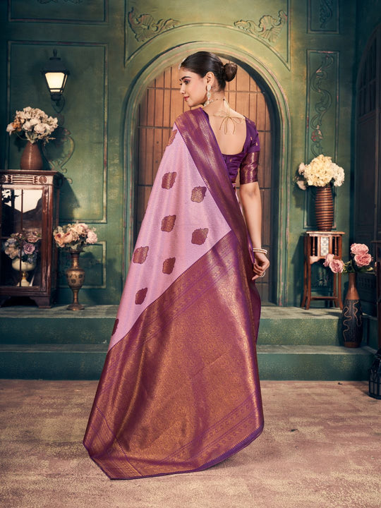 Light Pink Soft Banarasi Silk With Gold Zari Weaving With Zhallar Saree With Blouse Piece