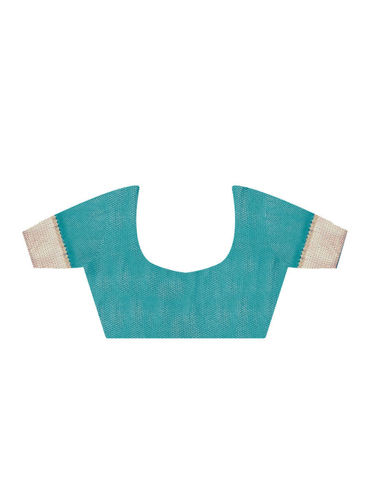 Teal Organza Saree With Blouse Piece