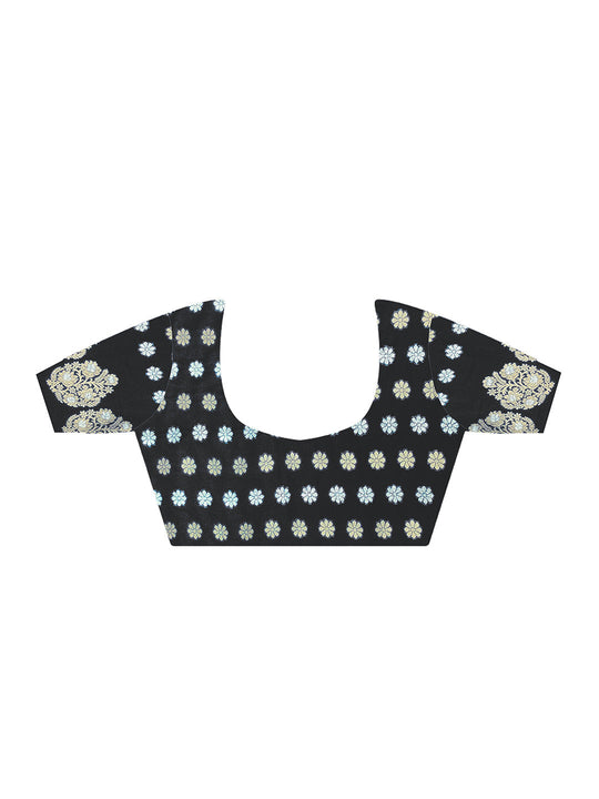 Black Satin Silk Saree With Blouse Piece