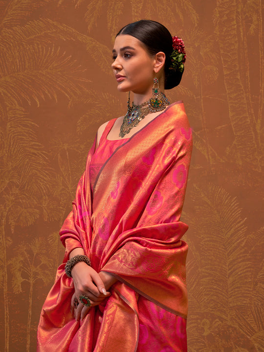 Rani Handloom Weaving Silk Saree With Blouse Piece