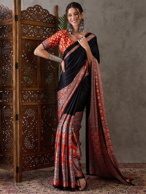 Salmon Semi Modal Saree With Blouse Piece