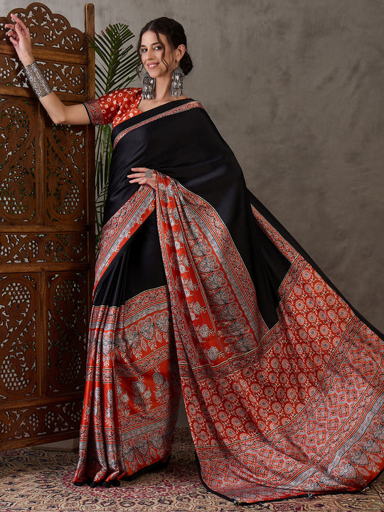 Salmon Semi Modal Saree With Blouse Piece