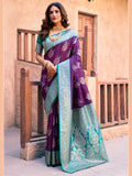 Purple Soft Banarasi Silk With Gold Zari Weaving With Zhallar Saree With Blouse Piece