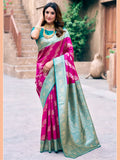 Pink Soft Banarasi Silk With Gold Zari Weaving With Zhallar Saree With Blouse Piece