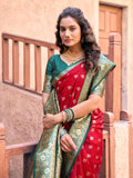Red Soft Banarasi Silk With Gold Zari Weaving With Zhallar Saree With Blouse Piece