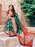 Green Soft Banarasi Silk With Gold Zari Weaving With Zhallar Saree With Blouse Piece