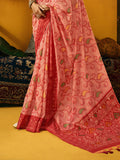 Light Red Cotton Blend Jamdani Saree With Blouse Piece