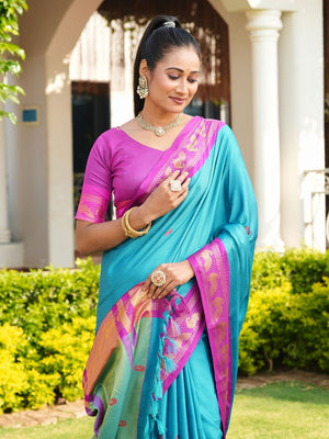 Aura Silk Weaving Design With Zari Border Banarasi Silk Saree