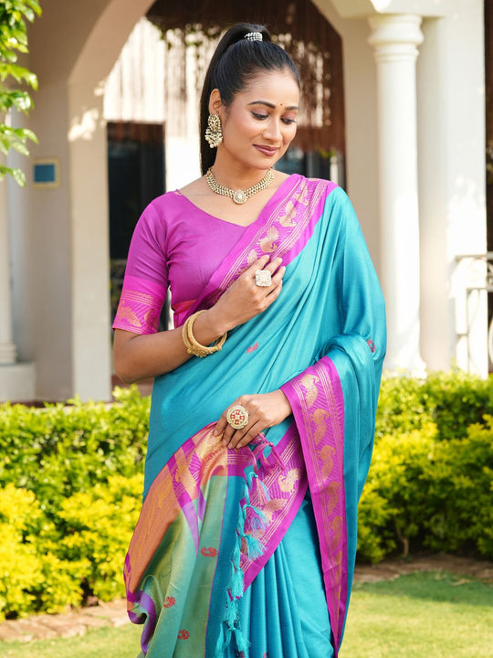 Aura Silk Weaving Design With Zari Border Banarasi Silk Saree