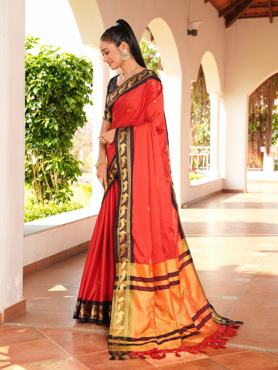 Aura Silk Weaving Design With Zari Border Banarasi Silk Saree