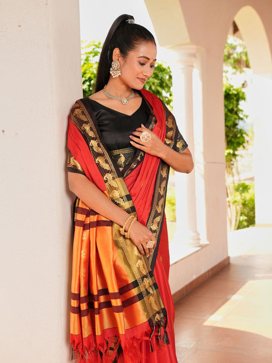 Aura Silk Weaving Design With Zari Border Banarasi Silk Saree