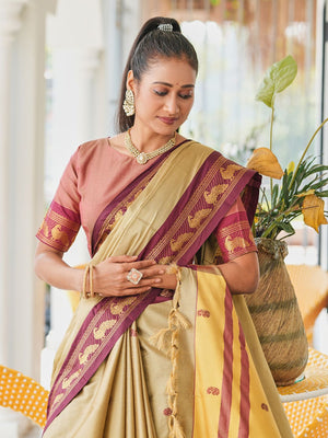 Aura Silk Weaving Design With Zari Border Banarasi Silk Saree