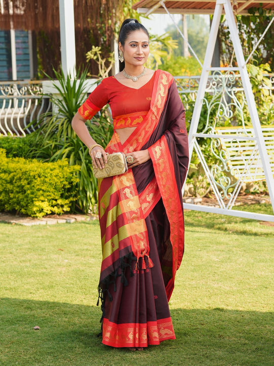 Aura Silk Weaving Design With Zari Border Banarasi Silk Saree