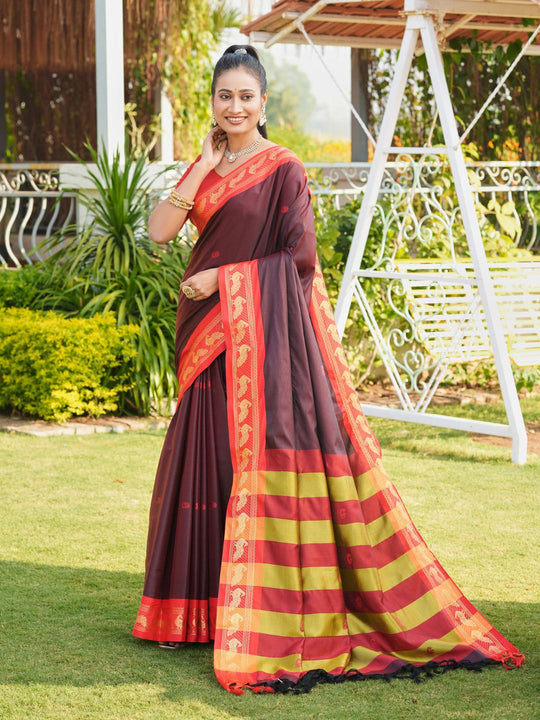 Aura Silk Weaving Design With Zari Border Banarasi Silk Saree